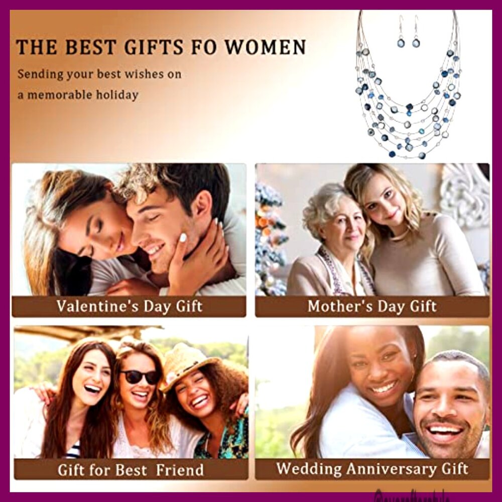 Multi-Layer Crystal Bead Statement Necklace Set W… - image 6